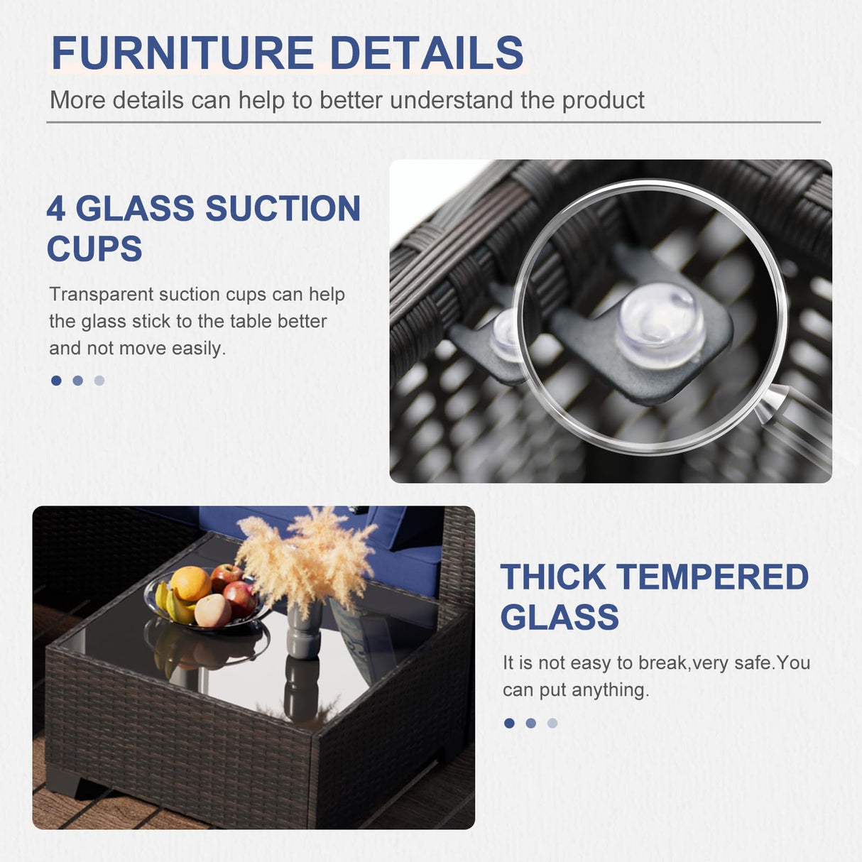 Ophelian 8 Piece Patio Furniture Set with Fire Pit Table, Wicker Outdoor Sectional Furniture, Outside Rattan Patio Couch Sets for Backyard, Garden, Deck (Brown/Blue) Ophelian