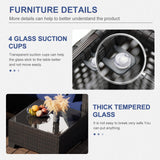 Ophelian 8 Piece Patio Furniture Set with Fire Pit Table, Wicker Outdoor Sectional Furniture, Outside Rattan Patio Couch Sets for Backyard, Garden, Deck (Brown/Blue) Ophelian