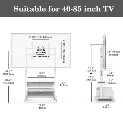 FITUEYES Rolling Floor TV Stand Mount for 40-85 Inch Large LCD/LED TVs TV Cart Heavy Duty Hold Up to 132 lbs Mobile Corner Stand with Mount for LCD/LED Flat Curved Screens with Wooden Large S - WoodArtSupply