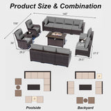 ALAULM 13 Pieces Patio Furniture Set with 2 Swivel Chairs Patio Furniture Outdoor Sectional Sofas with 55000 Gas Fire Pit Patio Conversation Set w/10 Cushions-Grey ALAULM