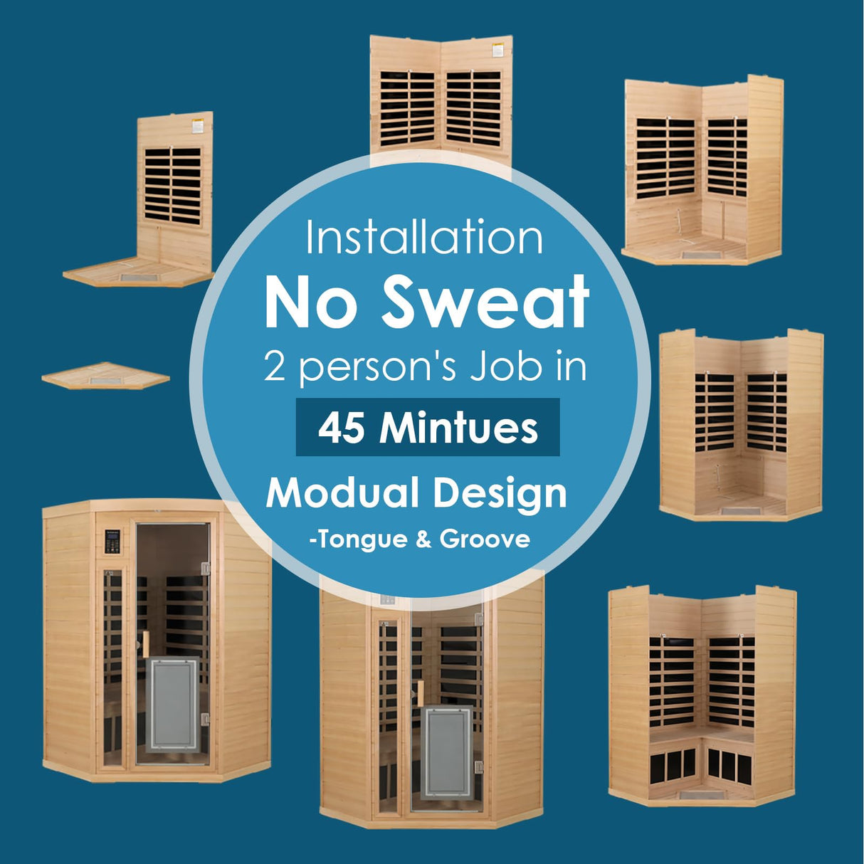 Xmatch Saunas 907B Far Infrared Sauna, Indoor Corner Space Wooden Dry Sauna Low EMF (Hemlock Wood, 2-3 Person Size 360 Envolved) Xmatch