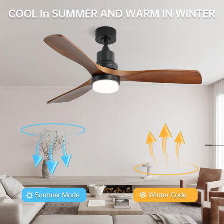 CACI Mall 52" Wood Ceiling Fan with Lights,Walnut,Remote Control, Outdoor，3 Blades, 35w Quiet Reversible DC Motor 18w Dimmable LED 5032 CFM for Living Room, Bedroom, Patio, Porch CACI Mall