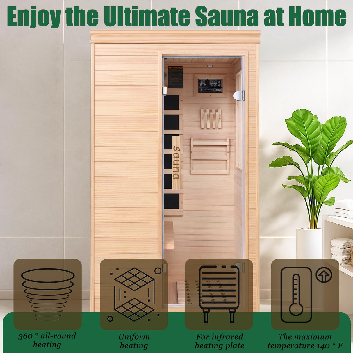 Far Infrared Sauna for 1 Person - 1050W Fast Heating, Canadian Hemlock Wood Home Sauna with Bluetooth Speaker, Chromotherapy & Oxygen Ionizer Easy Assembly Indoor Sauna for Relaxation, Detox, Home Gym Homsido