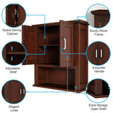 ChooChoo Wood Wall Cabinet with Doors, Medicine Cabinet with Adjustable Shelves Over The Toilet, Rustic Cabinet Wall Mounted for Bathroom, Kitchen, Living Room, Dark Cherry ChooChoo