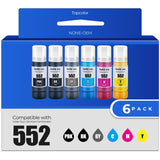 552 Ink Bottles Ecotank 6 Pack ET-8550 ET-8500 Replacement for Epson 552 Ink Refill Bottle Work for Ecotank Photo ET 8550 ET8550 Ecotank Photo ET 8500 ET8500 Printer (BK PB C M Y GY) Topcolor