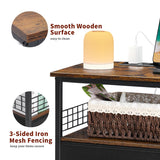 LAKEMID Night Stand Set 2 with Charging Station, Nightstands Set of 2 with 20 Colors LED Light Strip 3 Drawers, Side Tables Bedroom End Table with USB ports and Outlets for Living Room (Rustic Brown) LAKEMID