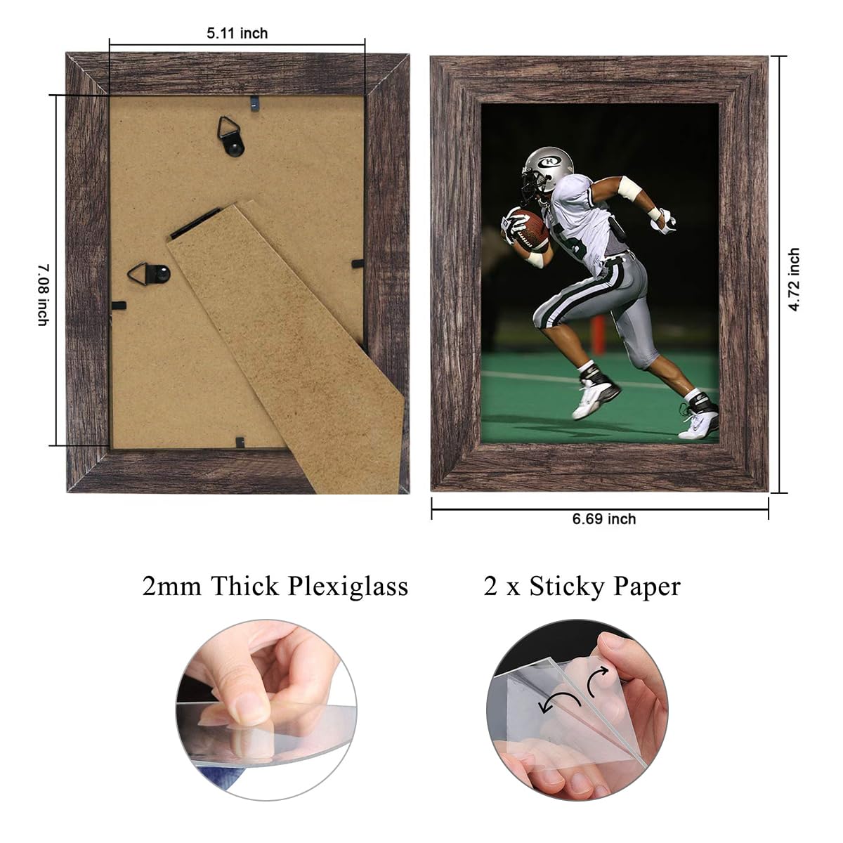 Q.Hou 5x7 Picture Frame Wood Pattern Rustic Brown Photo Frames Packs 4 with High Definition Plexiglass for Tabletop or Wall Decor (QH-PF5X7-BR) Q.Hou