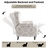 Recliner Chair, Upholstered Wingback Floral Pushback Armchair with Adjustable Backrest & Footrest, Comfy Accent Chair Reading Single Sofa for Small Spaces, Living Room, Bedroom (Beige, Set of 1) DREAMSIDEA