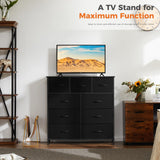 Sweetcrispy Dresser for Bedroom with 9 Storage Drawers, Tall Large Fabric Storage Tower Organizer, Chest of Drawers with Metal Frame Wooden Top for Nursery, Closet, Living Room, Entryway, Black Sweetcrispy