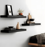 HXSWY Wood Floating Shelves for Wall, Wooden Wall Shelves for Bedroom, Wall Mounted Shelves for Living Room, Set of 6 Black HXSWY
