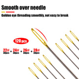 120pcs Cross Stitch Needles +2 Needle Threader Golden Color Large Eyes Cross Stitch DIY Embroidery Hand Needles Sewing Needles in Transparent Box Size 22# 24# 26# 28# JIGEGE