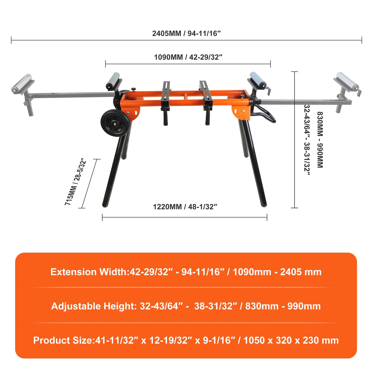Miter Saw Stand with Pedestal Roller, Stainless Steel Portable Work Support Stand for Workshop Tools, 500 Lb Max Table Saw Stand Miter Saw Table, Folding Table Saw WINMAX TOOLS AUTOMOTIVE