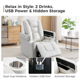ANJ White Power Recliner Chair Set of 2, Electric Home Theater Seating Soft Leather Reclining Chairs for Movie Room Overstuffed Recliners with Hidden Arm Storage, Cup Holders and USB Ports ANJ