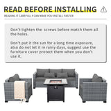 Lviden 4 Piece Wicker Patio Furniture Sets Outdoor Conversation Set PE Rattan Sectional Sofa Couch with Fire Pit Table and Grey Cushions Lviden