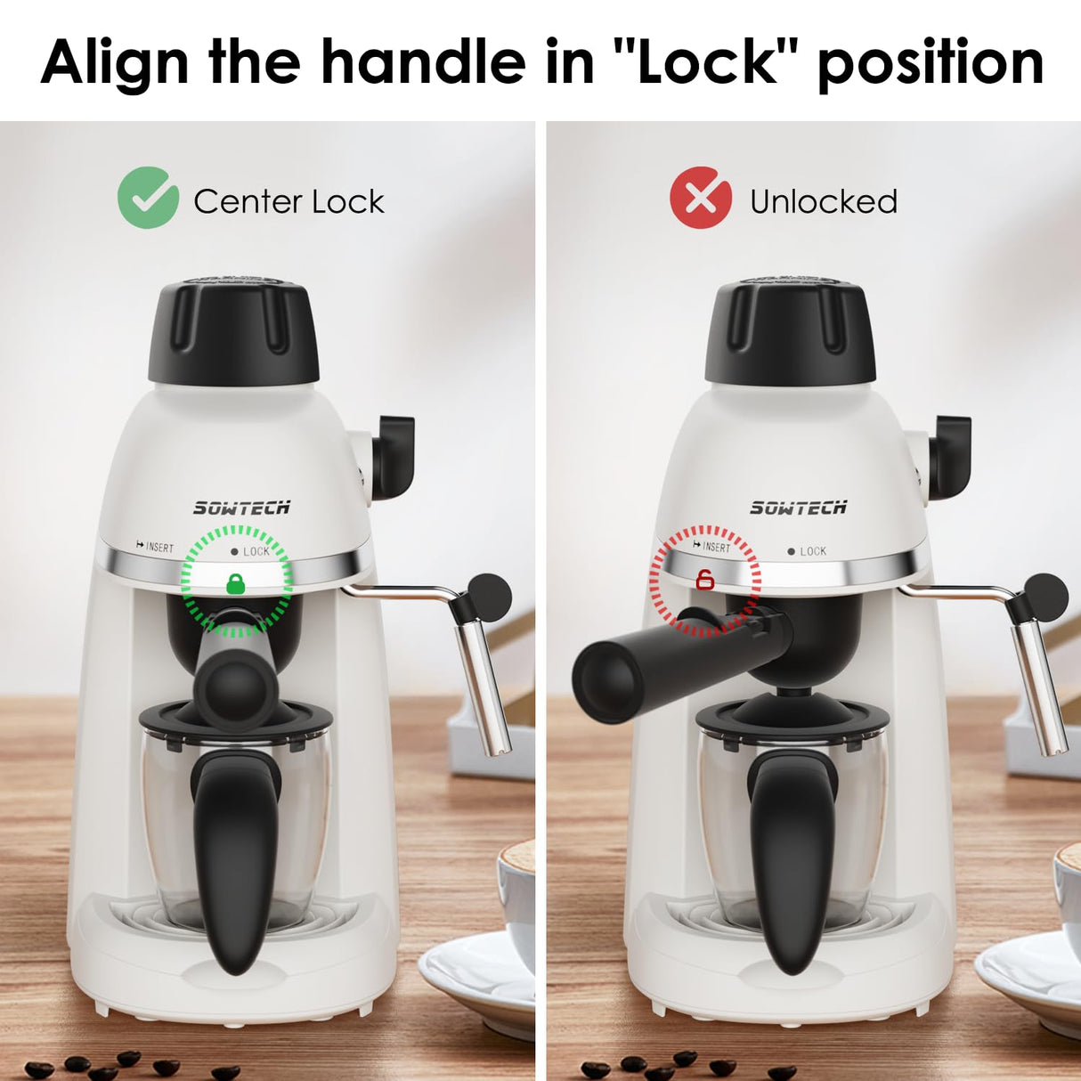 SOWTECH Espresso Coffee Machine Cappuccino Latte Maker 3.5 Bar 1-4 Cup with Steam Milk Frother, White SOWTECH