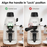 SOWTECH Espresso Coffee Machine Cappuccino Latte Maker 3.5 Bar 1-4 Cup with Steam Milk Frother, White SOWTECH