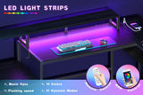 Bergoolin Black L-Shaped Gaming Desk with LED Lights, Power Outlets, and Ample Storage Bergoolin