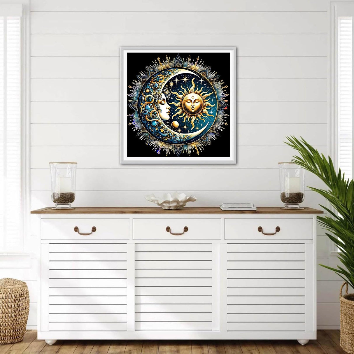 GDYEEH DIY 5D Sleepy Sun and Moon Diamond Art Kits, Round Full Drill Sparkling Diamond Painting Picture, Fantasy Diamond Painting Art Kits Craft for Adults Beginners, Home Wall Decor 12x12 inch GDYEEH