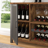 IBF Rustic Wine Bar Cabinet, Coffee Bar Cabinet for Liquor and Glasses, Farmhouse Wood Buffet Sideboard with Storage Rack, Wine Liquor Cabinet for Home Kitchen Dining Room, Rustic Brown, 55 Inch IBF