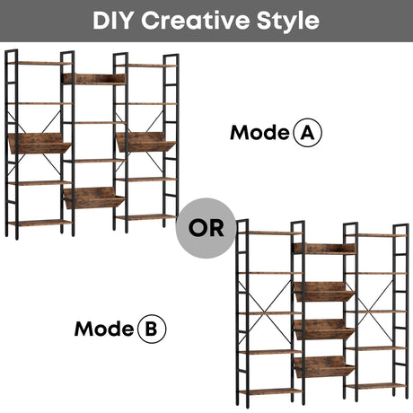 Triple Wide 5-Tier Industrial Style Bookshelf with Metal Frame and Open Shelves by IRONCK IRONCK