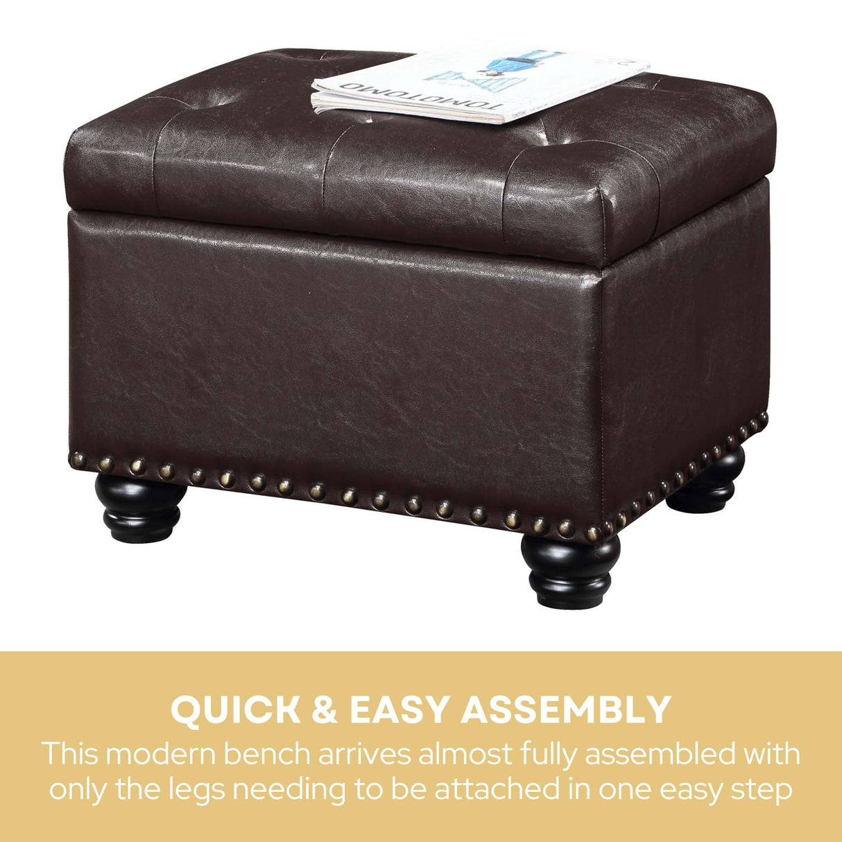 Convenience Concepts Designs4Comfort 5th Avenue Storage Ottoman 24" Contemporary Foot Stool and Seat with Hinged Lid for Living, Dining Room, Office, Den, Dark Espresso Convenience Concepts
