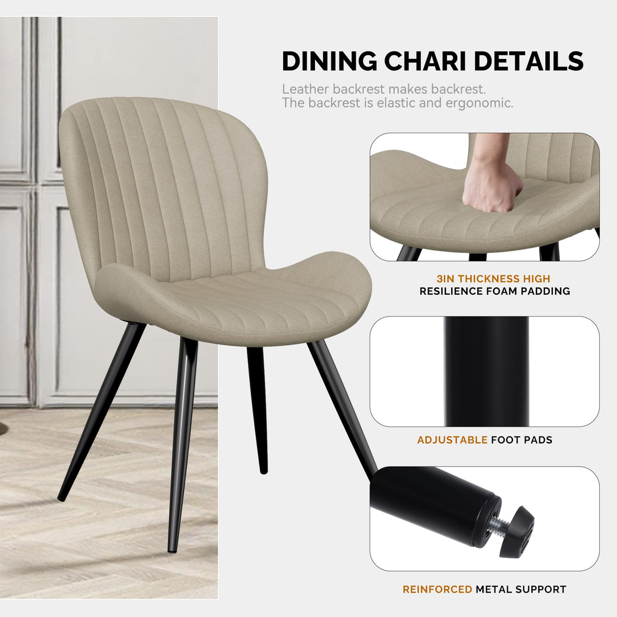Nalupatio Dining Chairs Set of 4, Modern Dining Room Chairs Comfy Backrest Thick Upholstered Kitchen Chairs 19IN Height with Metal Legs Beig Nalupatio