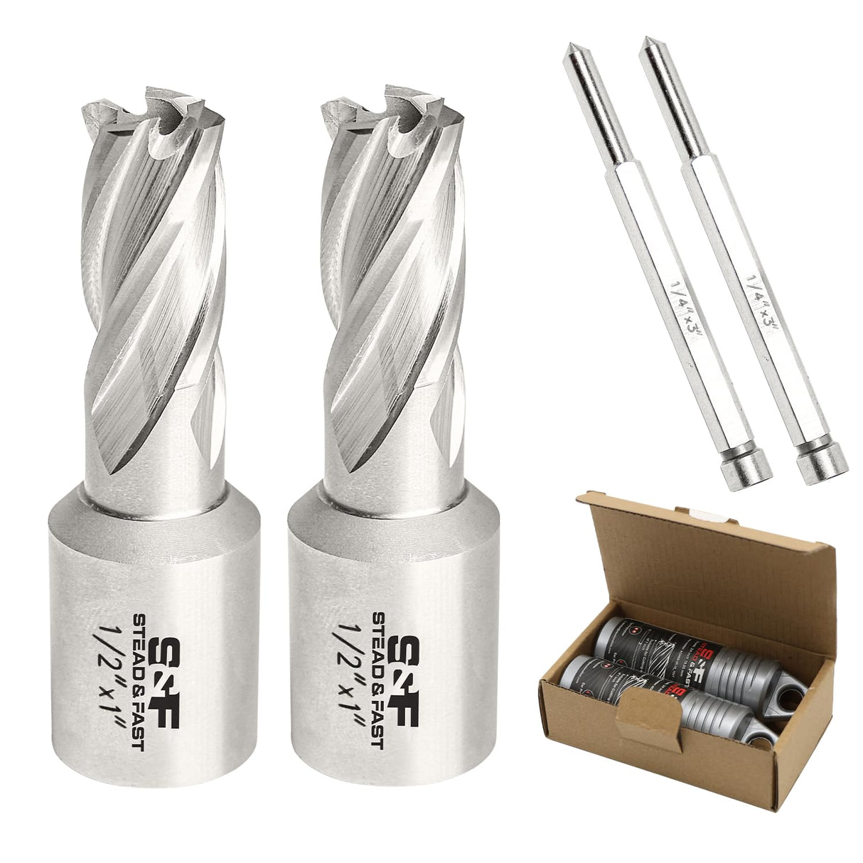 S&F STEAD & FAST Annular Cutter Set, 2-pc, 1/2" Diameter x 1" Depth of Cut for Magnetic Drill Press S&F STEAD & FAST