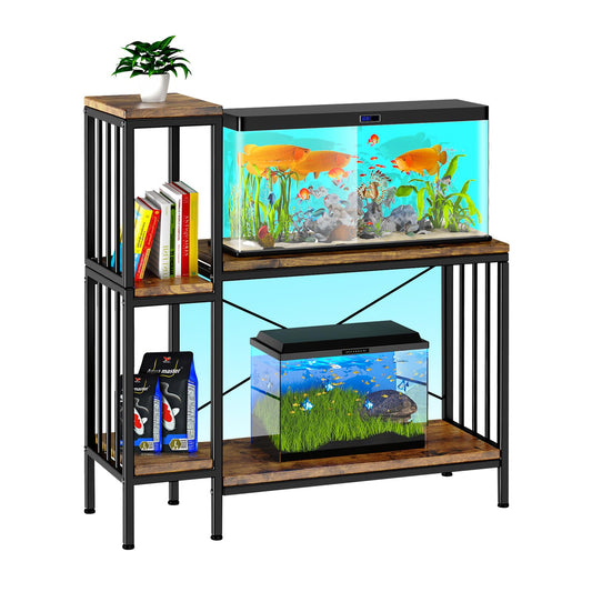 BESTTOONE 20-29 Gallon Fish Tank Stand: Aquarium Stand with Shelves for Fish Tank Accessories Storage & Potted Plant Stand 2 Tier Wood Heavy Duty Metal Frame Turtle | Reptile Terrarium Stand Rustic