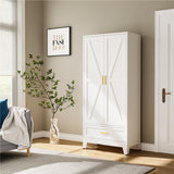 XIOMIOHTRQ Metal Wardrobe Cabinet, 71" Tall Armoire Wardrobe Closet with Drawer, Farmhouse Clothing Storage Cabinet for Bedroom, Laundry (White, 1 Drawer) XIOMIOHTRQ