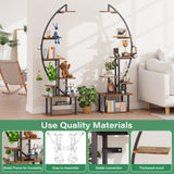 BECOKOME Tall Bookshelf with Lights, 2 Pack Ladder Bookcase, 7 Tier Arched Home Office Storage Book Collectibles Shelves, 64" Modern Corner Display Shelf for Bedroom Living Room Balcony, Rustic Brown BECOKOME