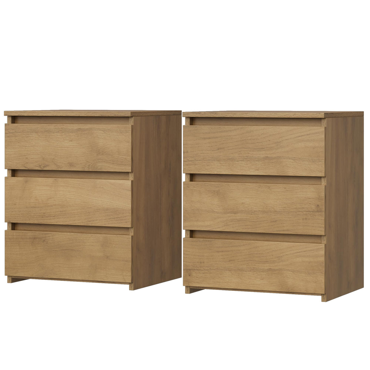 FOTOSOK Nightstand Set of 2 Nightstand with 3 Drawers, Bedside Table Night Stand for Bedroom with Cut-Out Handle, Sofa Side Table 3 Drawer Nightstand for Bedroom, 17.7W*15D*21.7H, Wooden Grain FOTOSOK