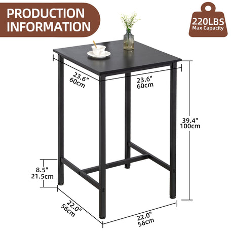 Finnhomy Rustic Black High Top Bar Table – 23.6" Square Cocktail Table for Small Spaces Finnhomy