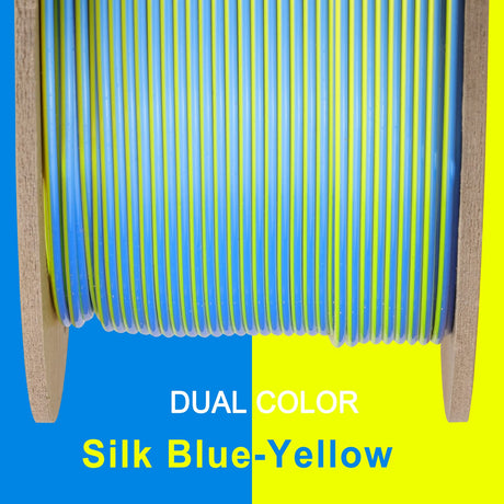 OVERTURE Silk PLA Dual Color Filament 1.75mm, Bi-Color Shiny PLA Finish, Smooth & Glossy, 1kg Spool (2.2lbs), Ideal for Cosplay Jewelry & Home Decor (Silk Blue-Yellow) OVERTURE