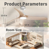 TAVZAKE Ceiling Fans with Lights, 42 inch Low Profile Ceiling Fan with Light and Remote, Flush Mount, LED Dimmable, 6 Speeds, Quiet Reversible Motor, Modern Ceiling Fan with Light for Bedroom (Wood) TAVZAKE