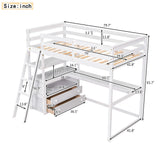 MERITLINE Twin Loft Bed with Desk, Storage Drawers and Shelves in White MERITLINE