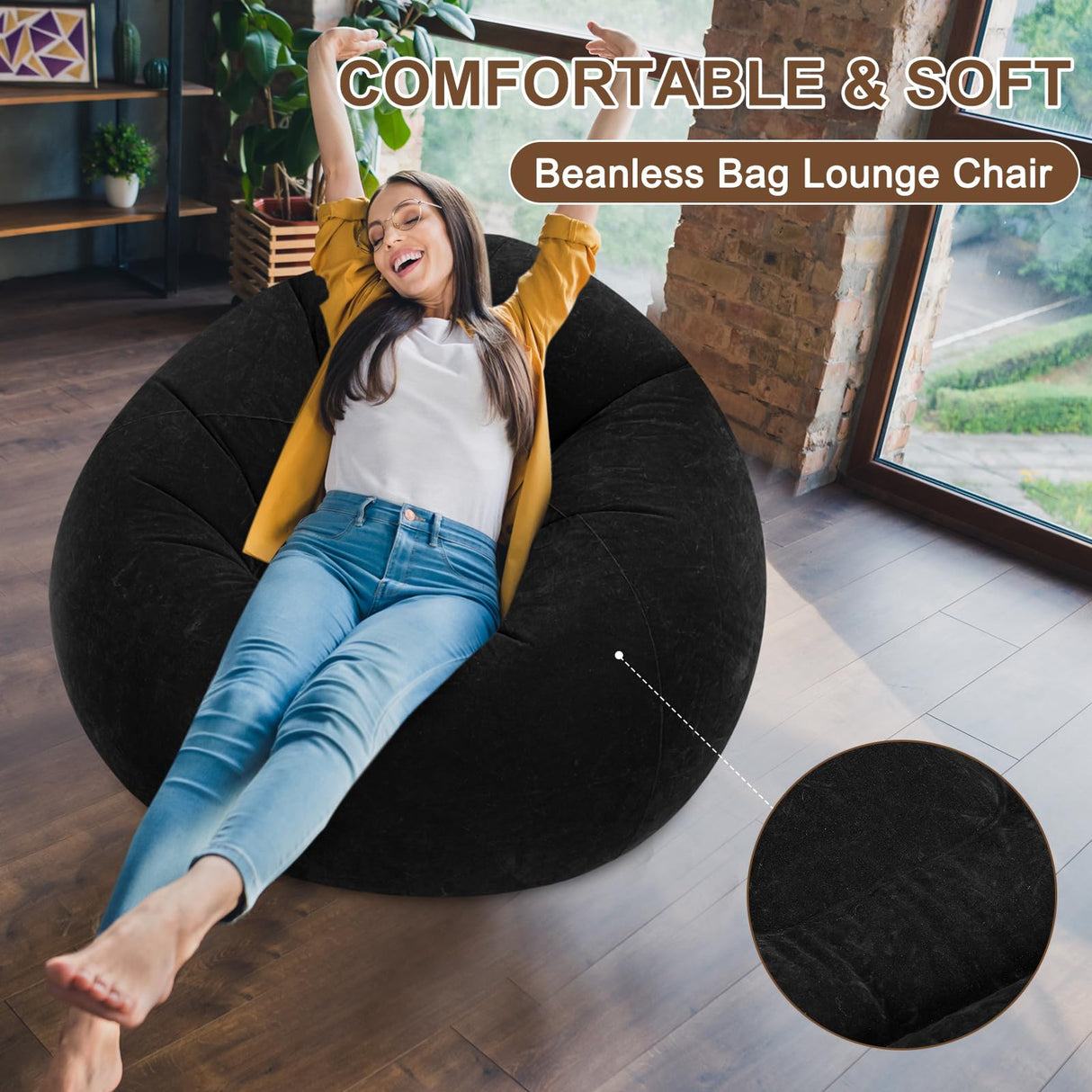 Realspring Inflatable Bean Bag Chairs for Adult Blow up Chairs Lazy Sofa Folding Portable Inflatable Chair for Movie Outdoor Room Bedroom Reading Camping(Black) Realspring