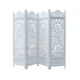 COTTON CRAFT Room Divider Wood Floor Screen - Kamal Antique White 4 Folding Panel 72x80 - Portable Reversible Functional Decorative Partition - Reversible Boho Freestanding Small Spaces Privacy COTTON CRAFT