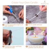 BEADNOVA Braided Candle Wick Spool with Base Set 200 ft Cotton Candle String Roll and 300pcs Wick Clips Sustainer Tabs for Making DIY BEADNOVA