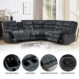 EBELLO Manual Reclining Sectional Sofa Set for Living Room, Soft Fabric Recliner Corner Sectional Couch with Center Console, Cup Holder and Storage, Grey EBELLO