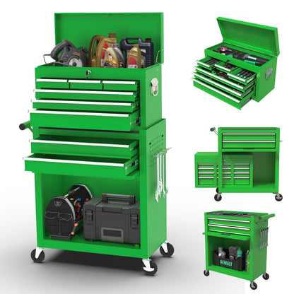 Kieperi 8-Drawer Large Capacity Rolling Tool Box, Tool Box with Wheels, Removable Rolling Tool Chest with Wheels and Drawers, Tool Cabinet with Lock for Workshop Mechanics Garage (Green) - WoodArtSupply