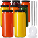 [ 8 Pack ] Glass Juicing Bottles with 2 Straws & 2 Lids w Hole- 16 OZ Travel Drinking Jars, Water Cups with Black Airtight Lids, Reusable Tall Mason Jar for Juice, Bubble Tea, Smoothie, Tea, Kombucha AOZITA