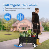 YSSOA Rolling Folding & Rolling Collapsible Garden Cart, Outdoor Camping Wagon Utility with 360 Degree Swivel Wheels & Adjustable Handle, Black 220lbs Weight Capacity YSSOA