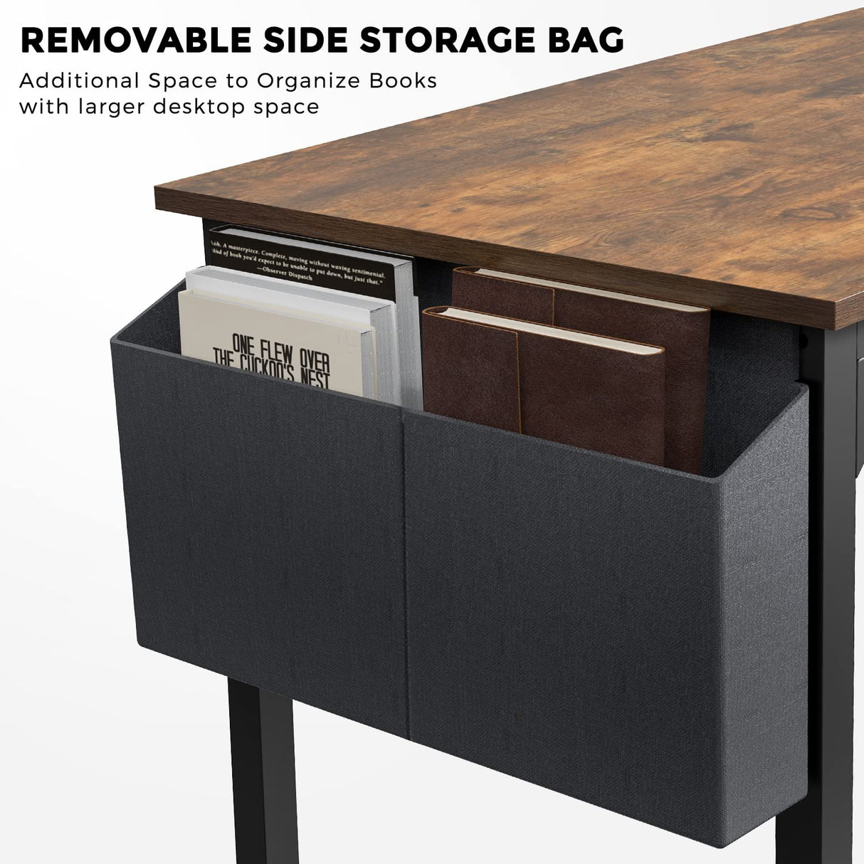 OLIXIS Computer Office Desk, 48 Inch Writing Work Study PC Wood Modern Table with Storage Bag & Headphone Hook Simple Bedroom for 2 Person Kids Student Table, Rustic Brown OLIXIS