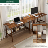 NELYE 2-Person Writing Desk with Bookshelf - 110" Wooden Extra Long Home Office Work Table, Double Study Computer Workstation with Storage Shelves in Walnut, 110" W x 24" D NELYE