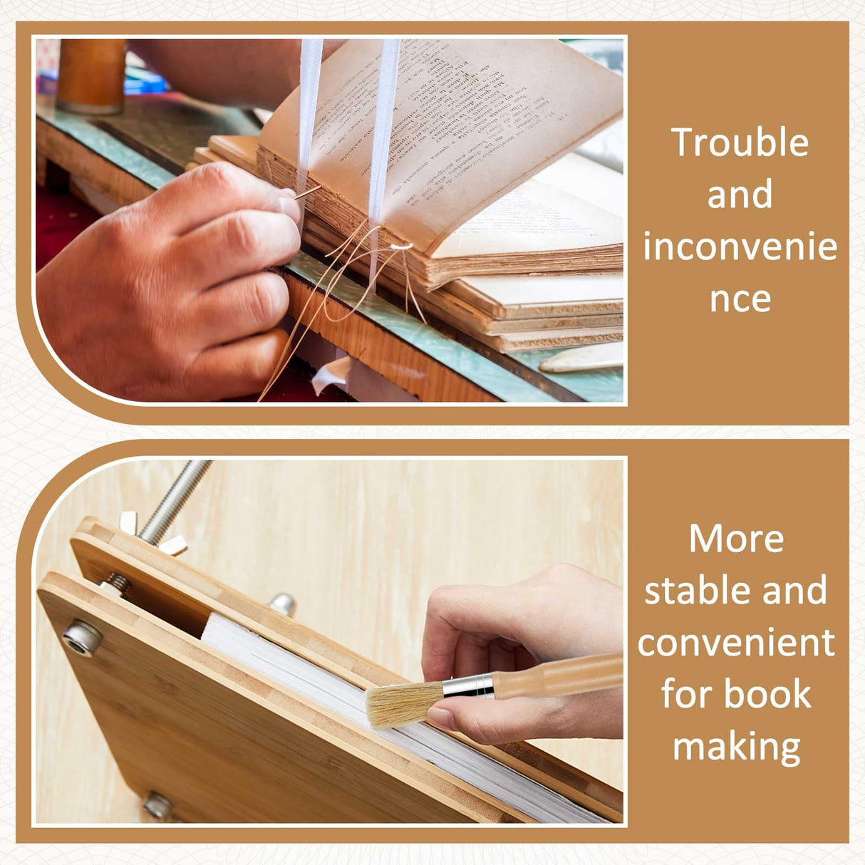 DoubleFill Book Binding Kits Book Press 11.6”x 7.9” Bamboo Wood Bookbinding Tools Set with Real Bone Folder Awl Large Eye Needles Wax Thread Cloth for Beginners DIY Bookbinding Supplies DoubleFill