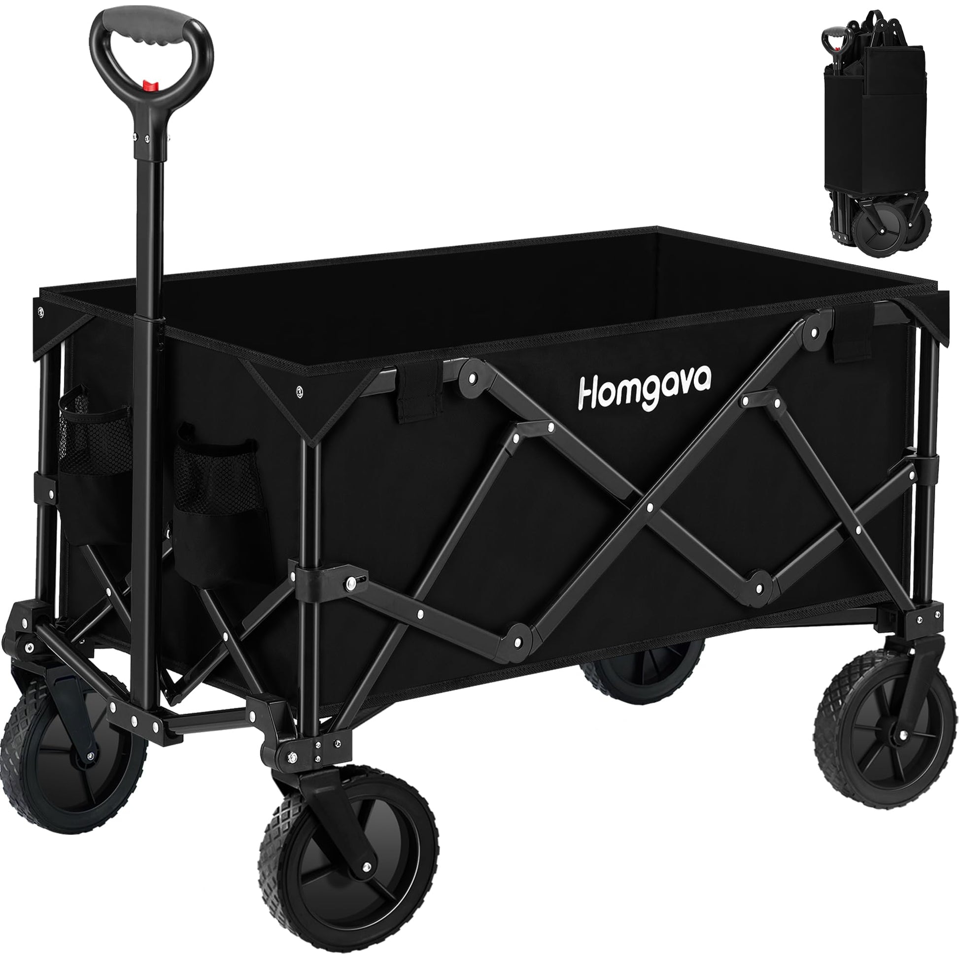 Collapsible Folding Wagon Cart,Heavy Duty Garden Cart with All Terrain Wheels,Portable Large Capacity Utility Wagon Cart for Camping Fishing Sports Shopping, Black - WoodArtSupply