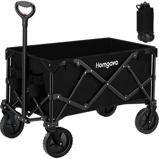 Collapsible Folding Wagon Cart,Heavy Duty Garden Cart with All Terrain Wheels,Portable Large Capacity Utility Wagon Cart for Camping Fishing Sports Shopping, Black