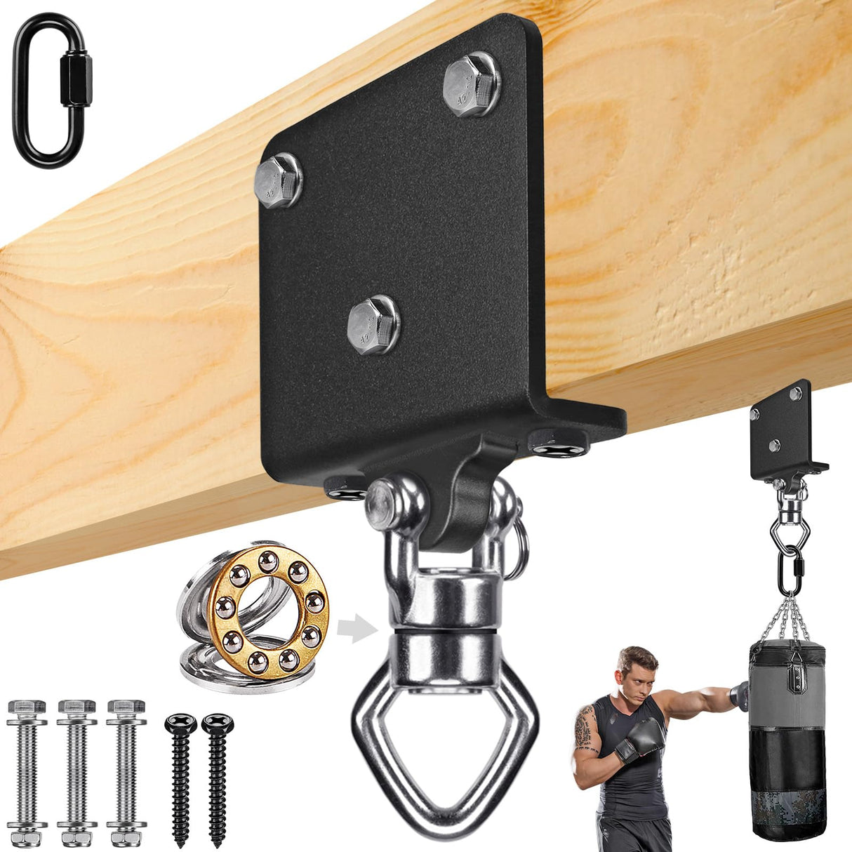 SELEWARE Punching Bag Hanger with Bearings Heavy Bag Beam Mount Hardware 360° Rotation Boxing Bag Hanger I Beam Heavy Bag Hanger Beam Mount Hooks with Carabiner for Hanging Heavy Punching Bag Sandbag SELEWARE