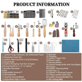 SOCNITC Leather Craft Tools, Leather Working Kit with Snaps and Rivets Kit Stamping Tools Stitching Groover Waxed Thread Punch Hole for Leathercraft Adults, Beginners SOCNITC