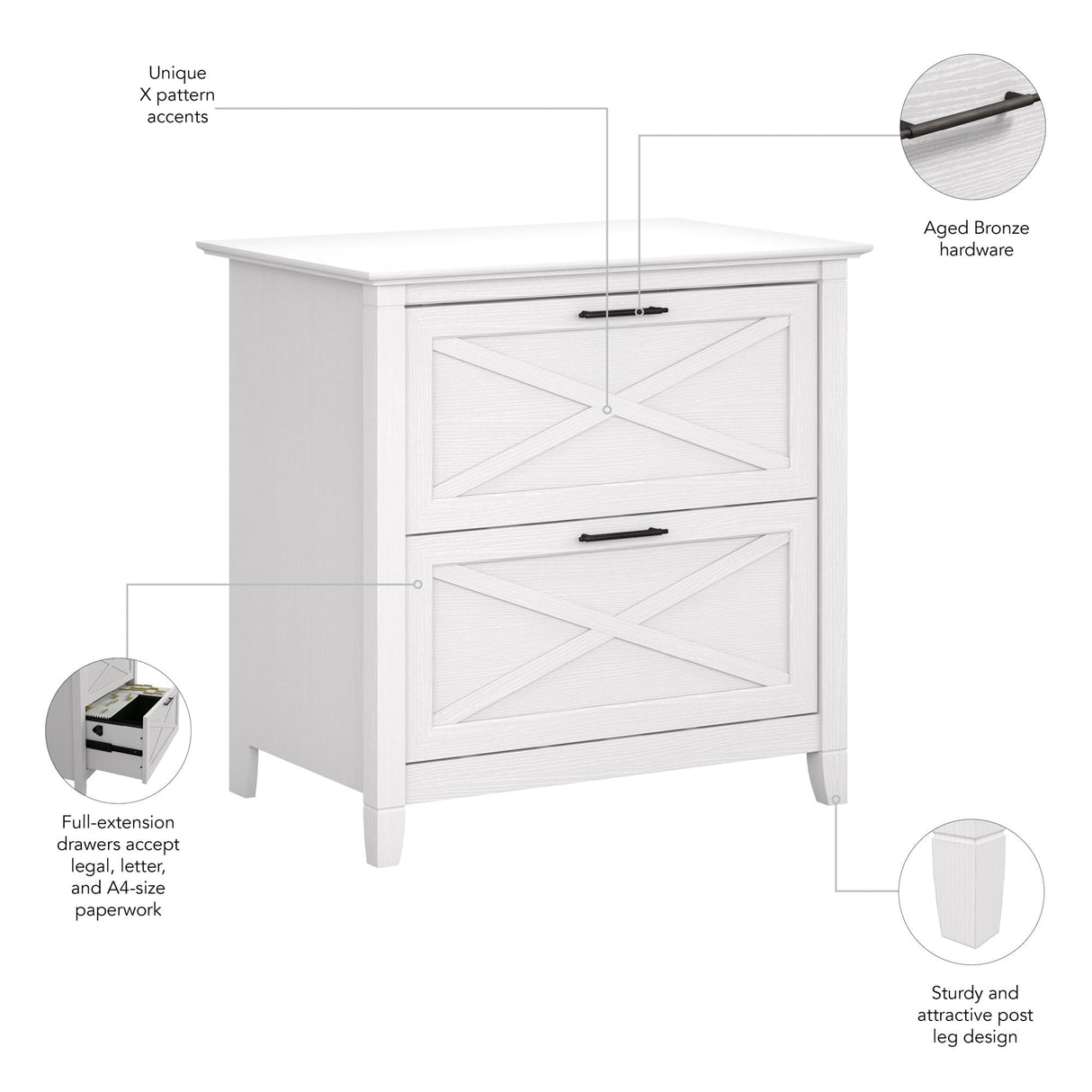 Bush Furniture Key West Lateral File Cabinet, Modern Farmhouse 2 Drawer File Cabinet for Home Office Bush Furniture